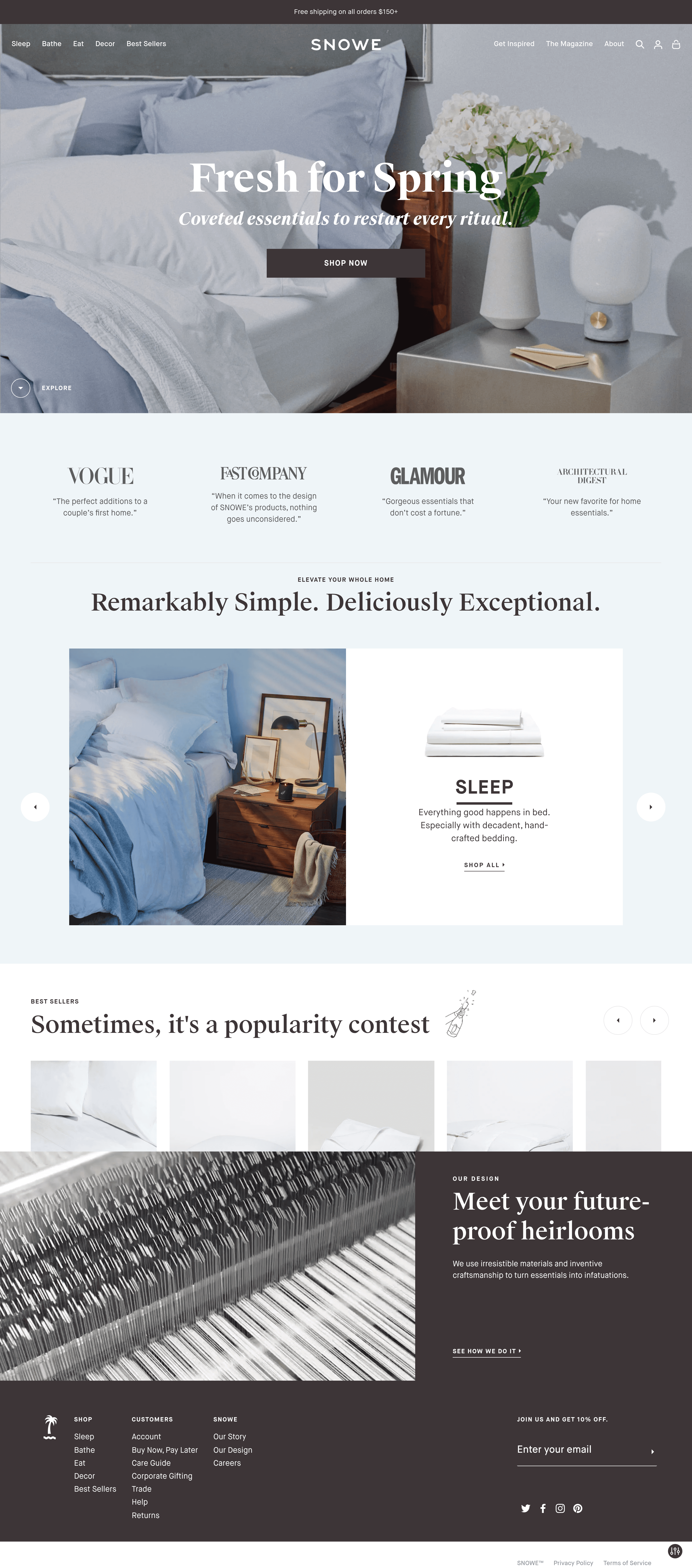 Snowehome ecommerce landing page screenshot