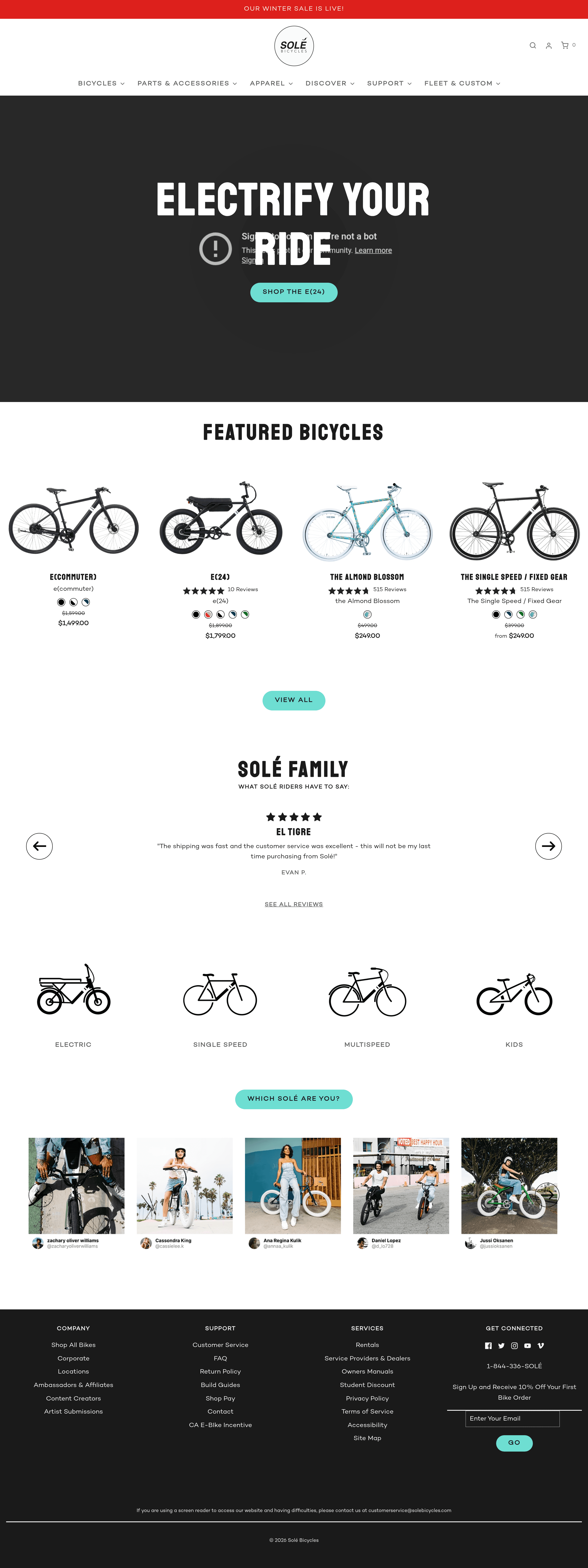 Solebicycles ecommerce landing page screenshot