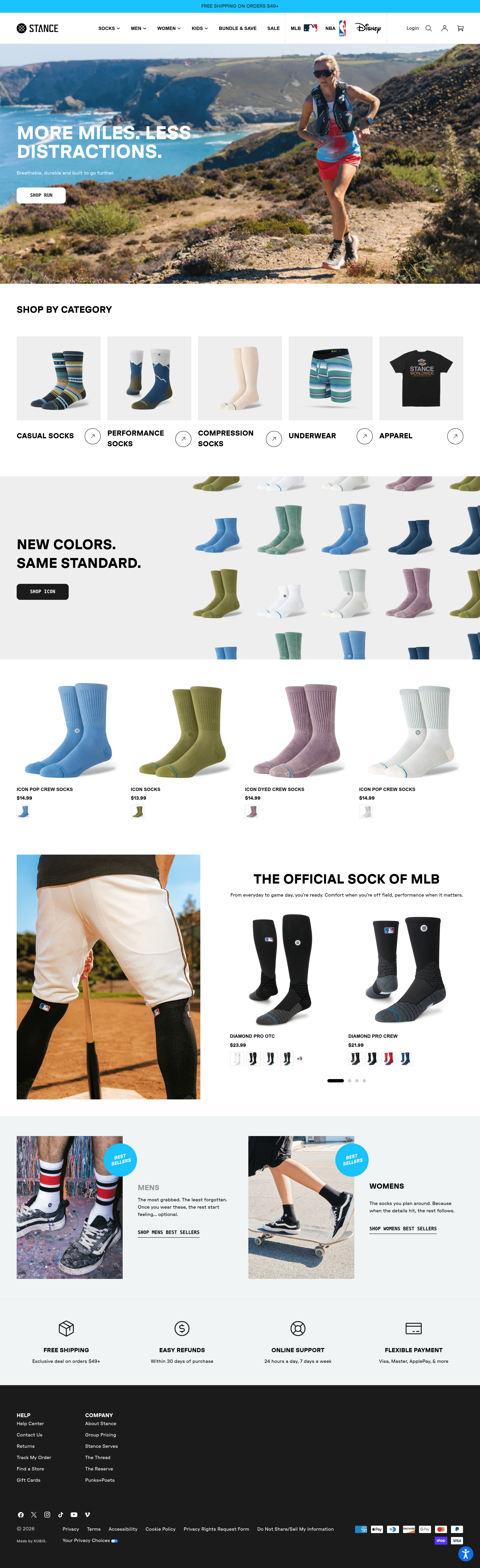 Stance ecommerce landing page screenshot