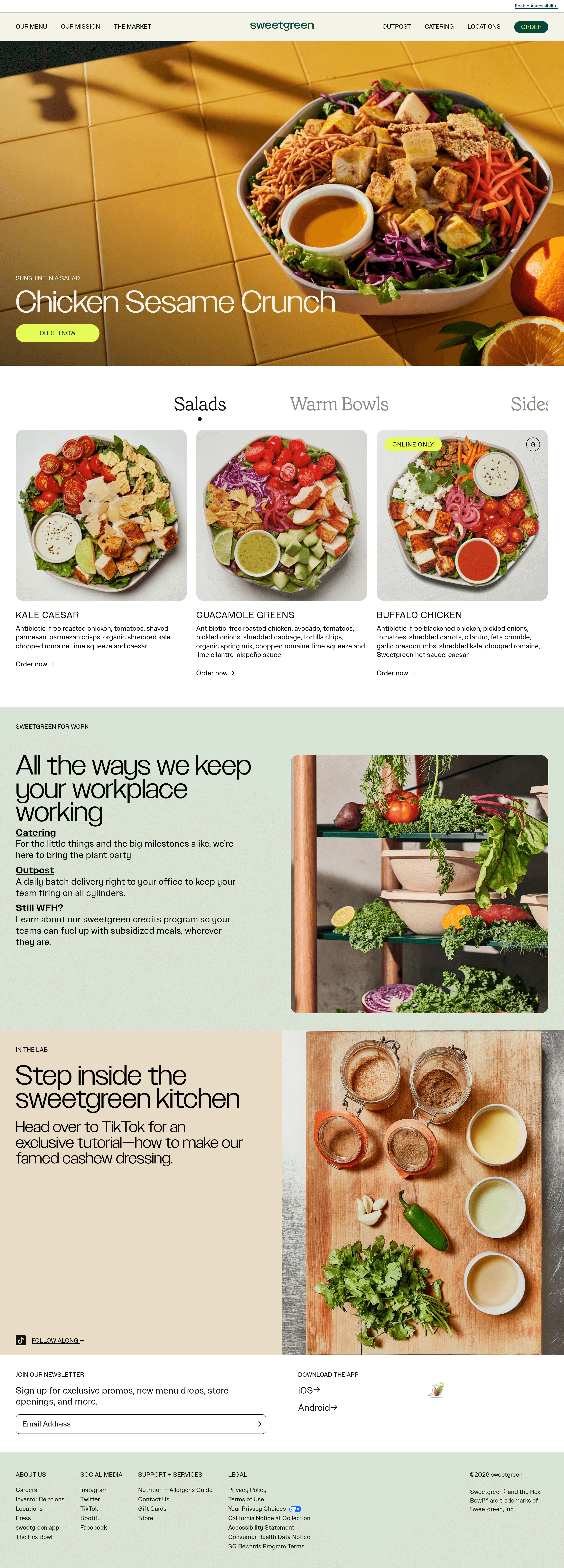 Sweetgreen ecommerce landing page screenshot