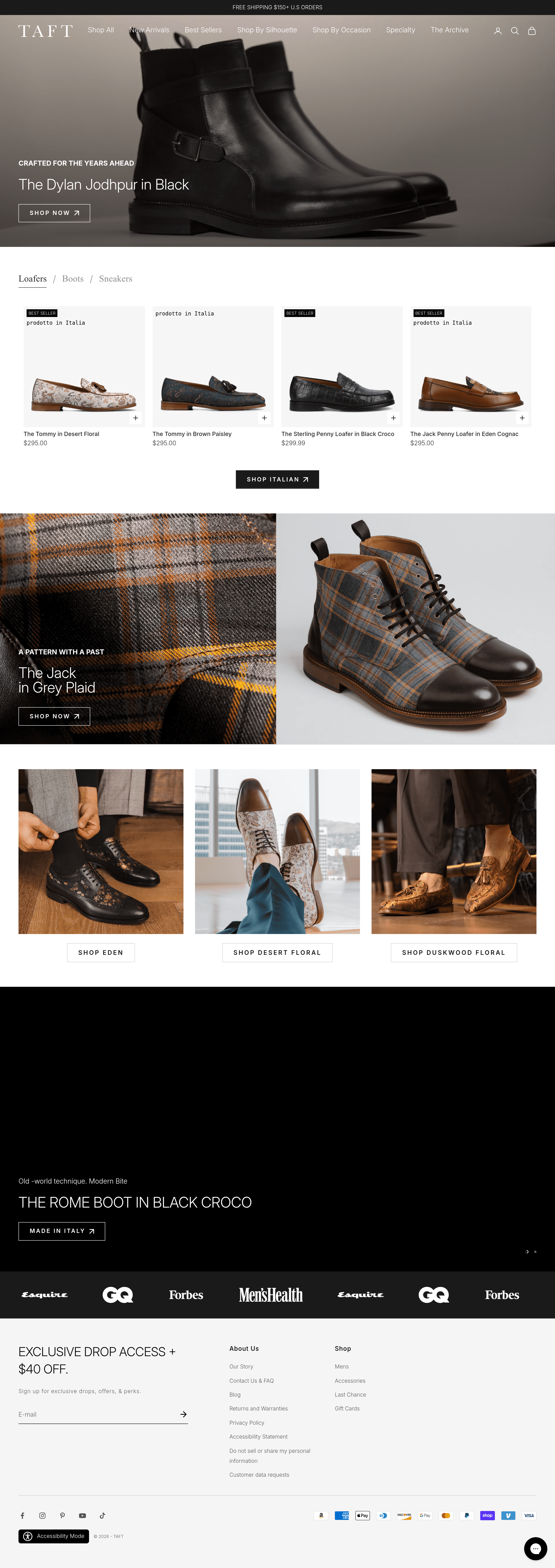 Taftclothing ecommerce landing page screenshot