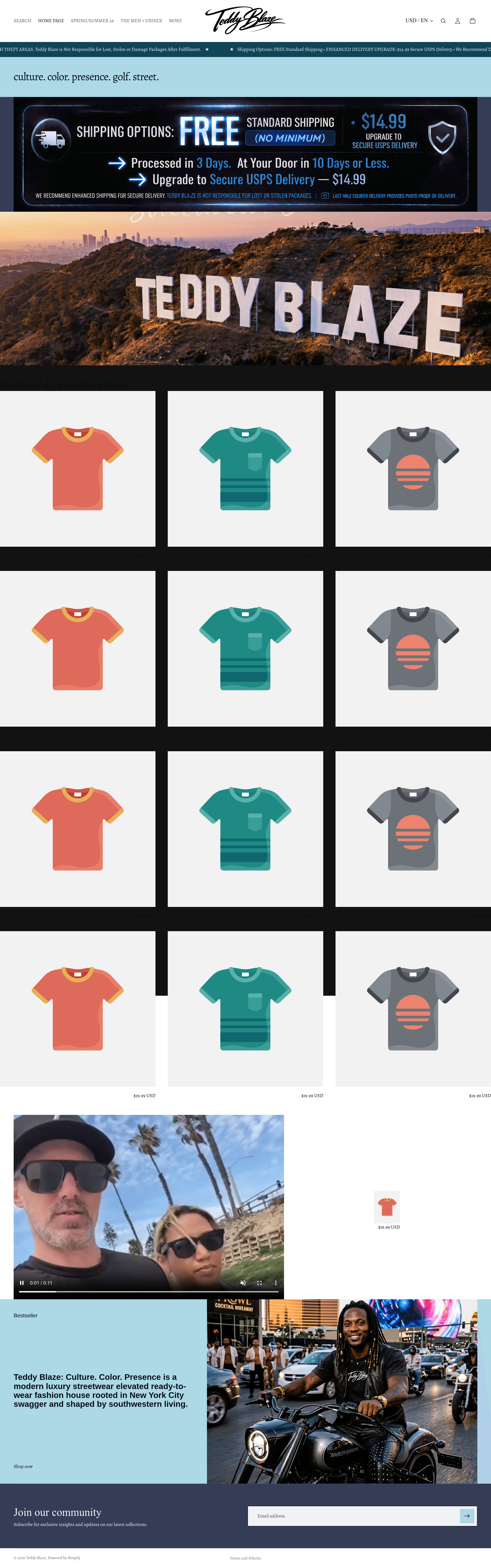 Teddy Blaze ecommerce landing page screenshot