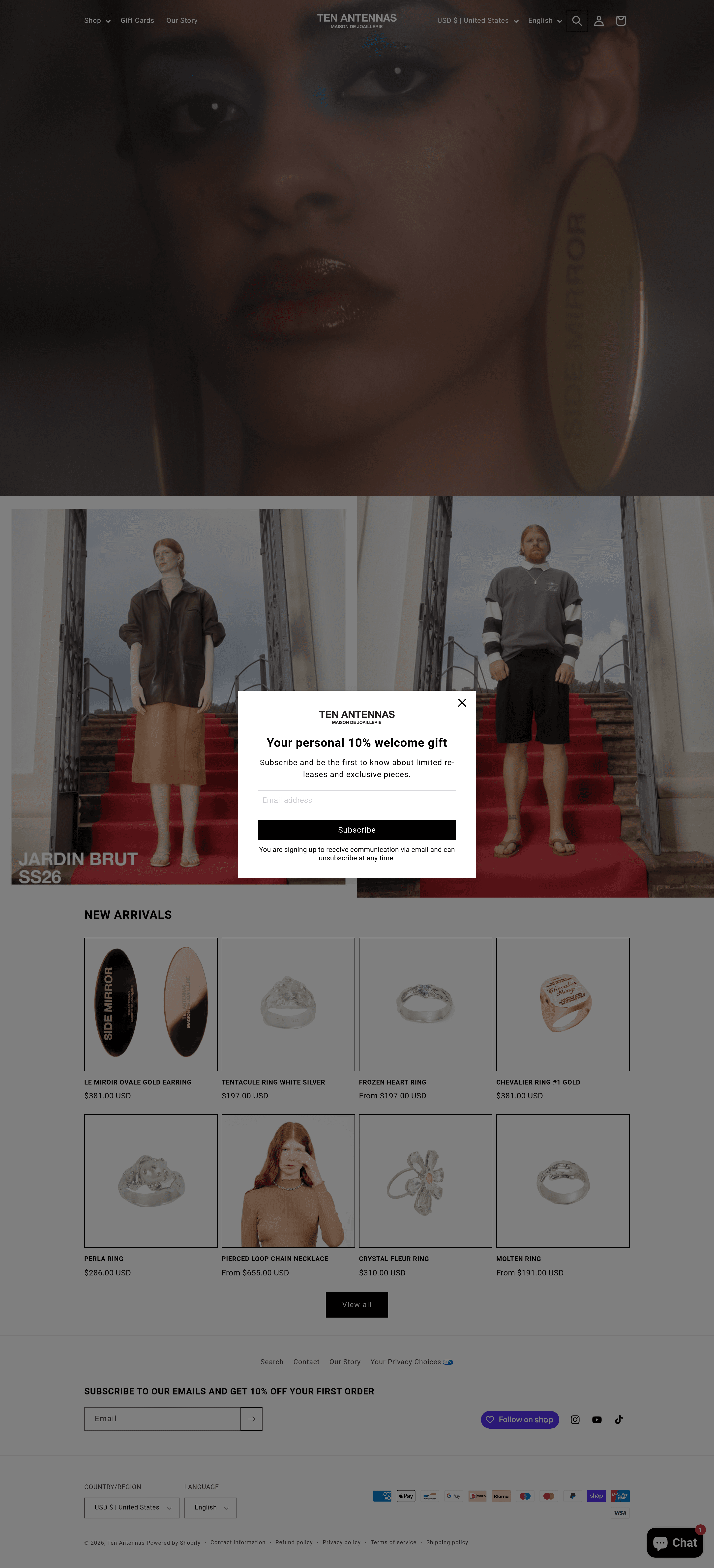 Ten Antennas ecommerce landing page screenshot