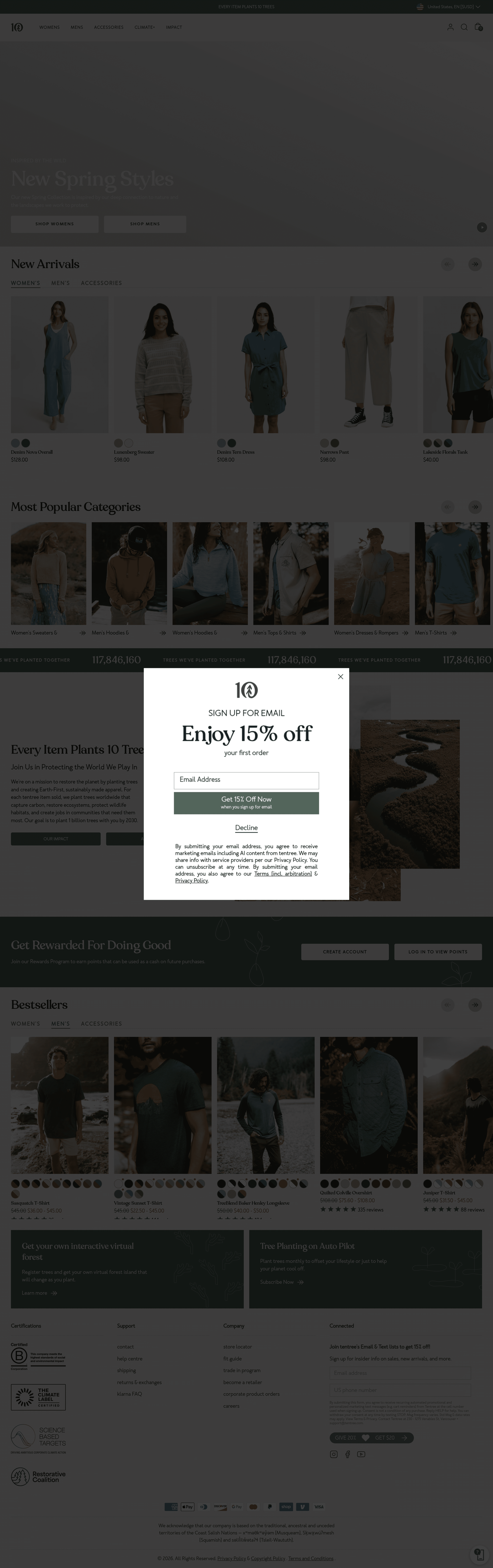 Tentree ecommerce landing page screenshot
