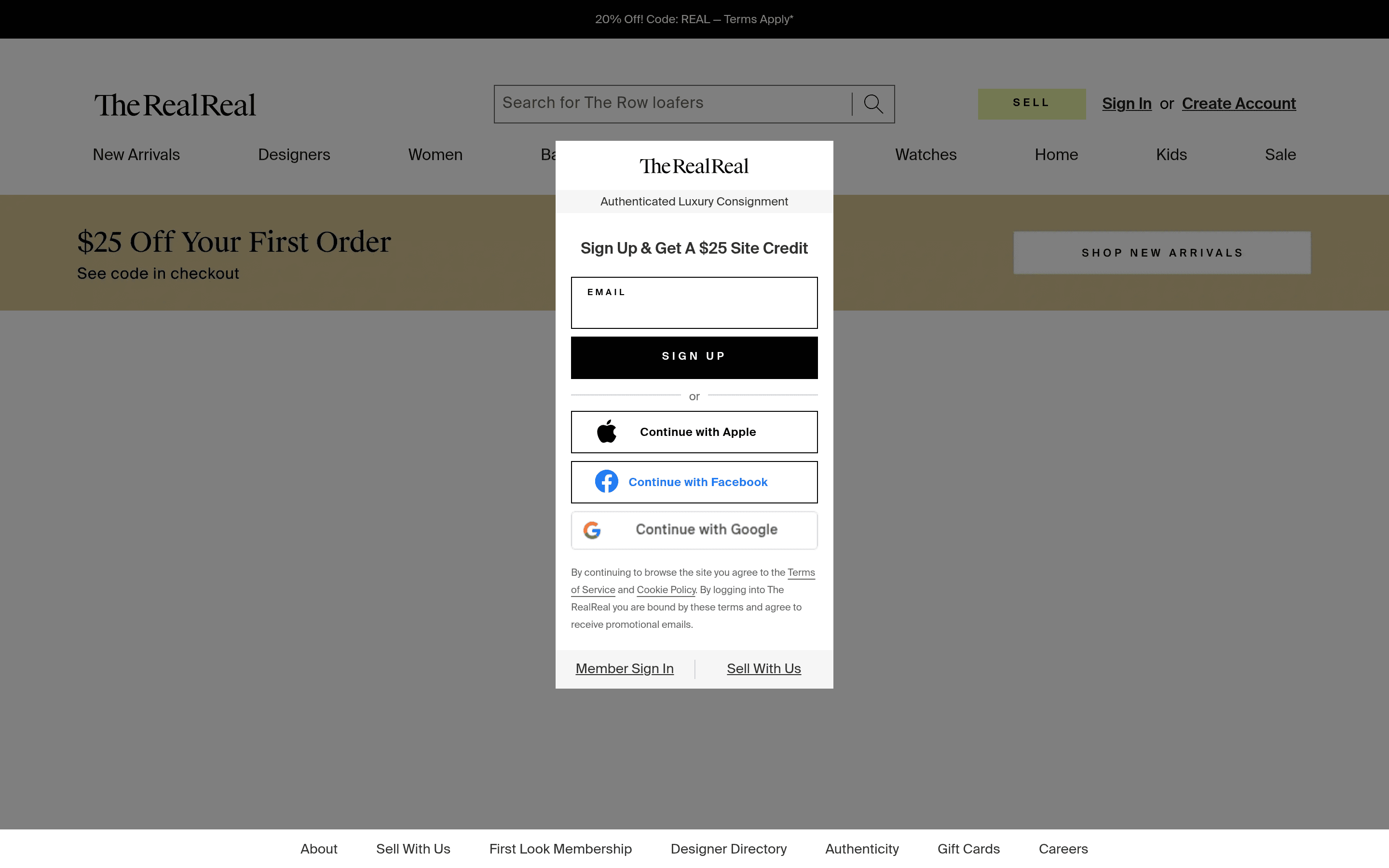 The RealReal ecommerce landing page screenshot
