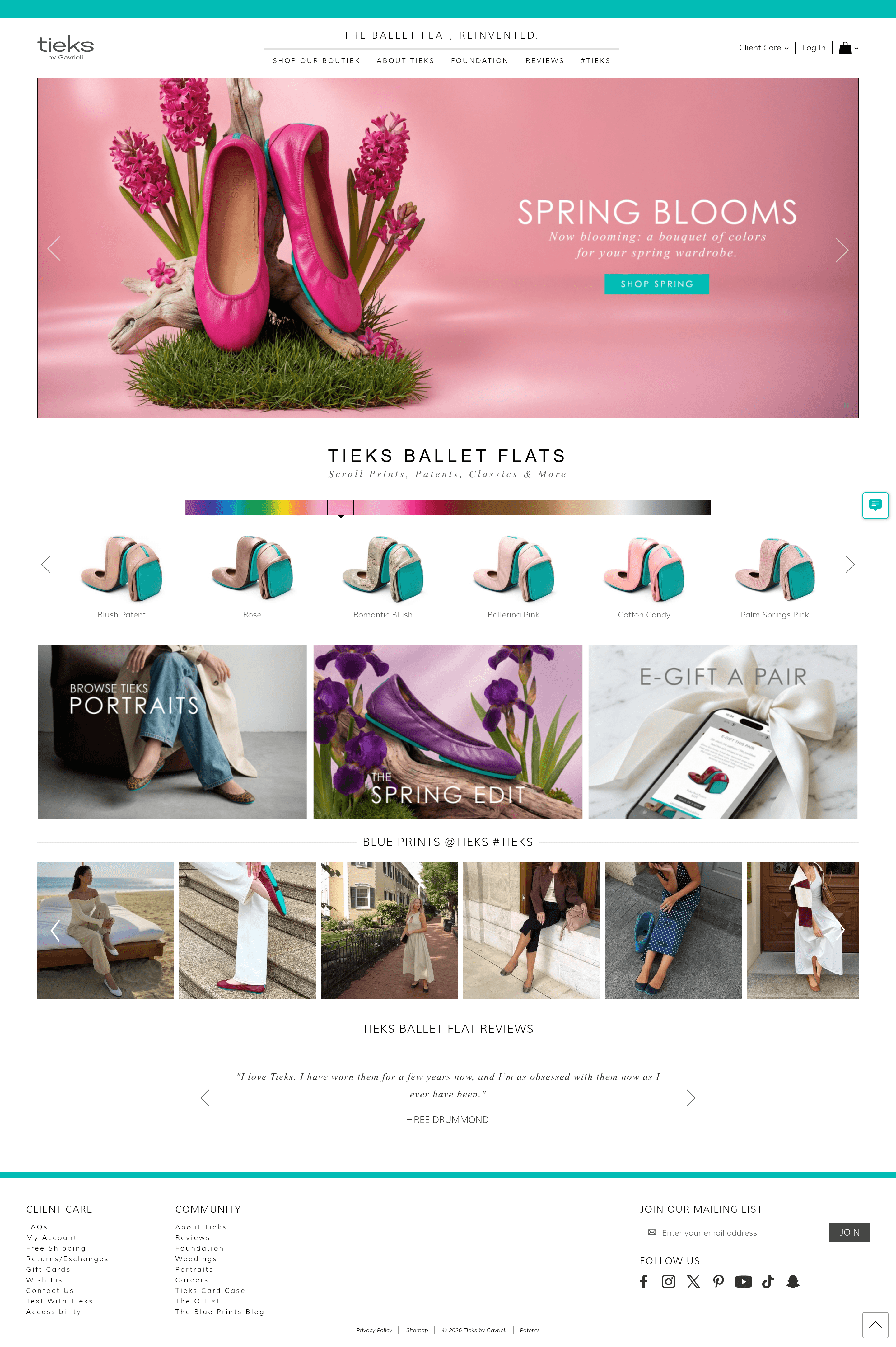 Tieks ecommerce landing page screenshot