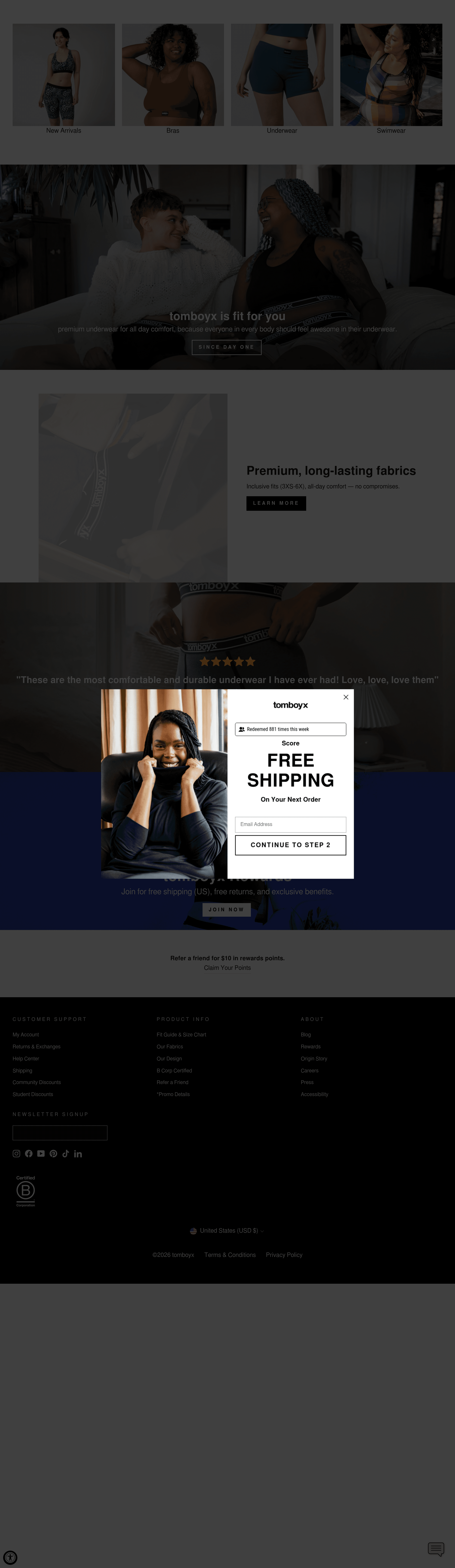 Tomboyx ecommerce landing page screenshot