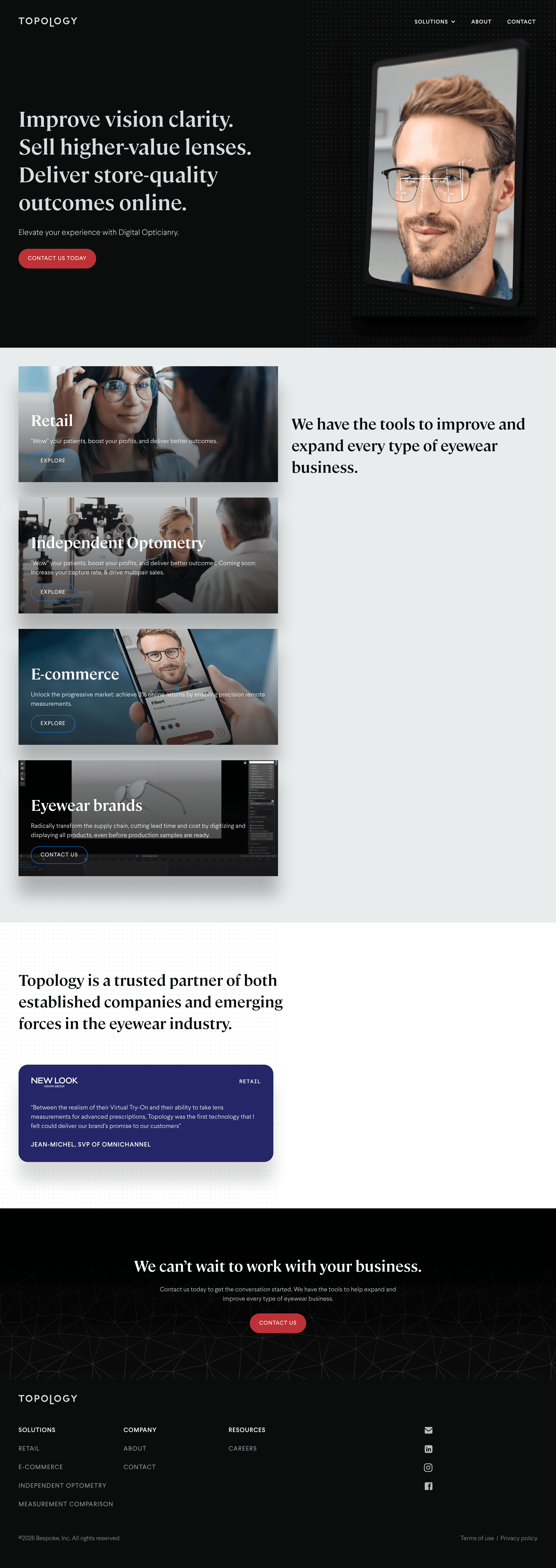 Topologyeyewear ecommerce landing page screenshot