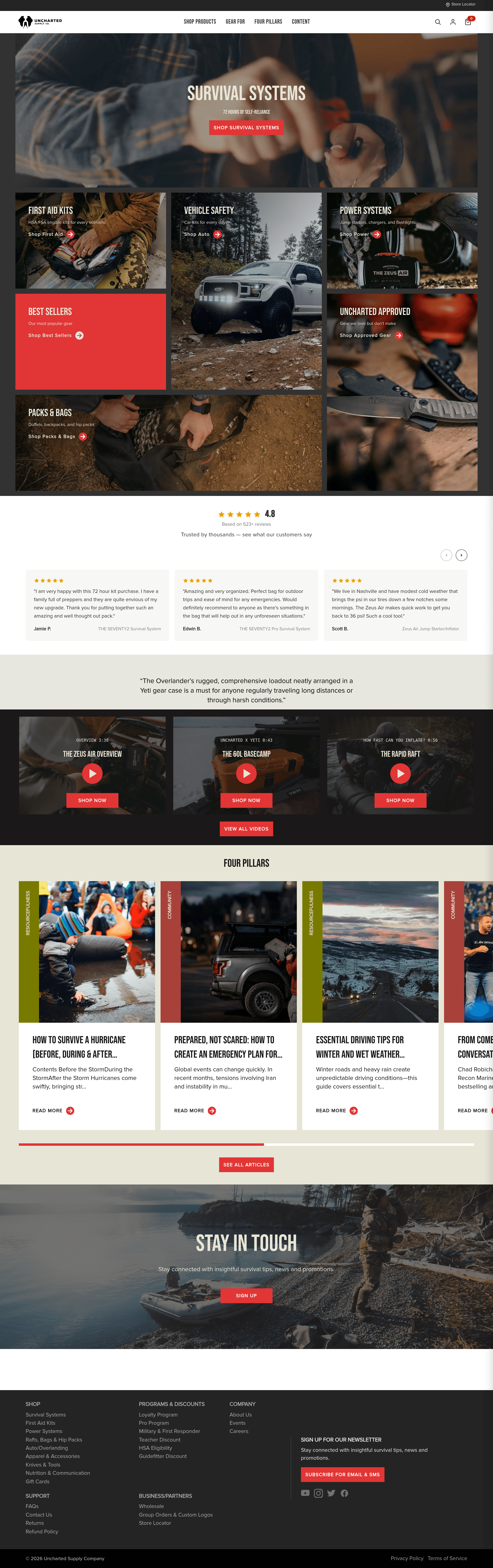 Unchartedsupplyco ecommerce landing page screenshot