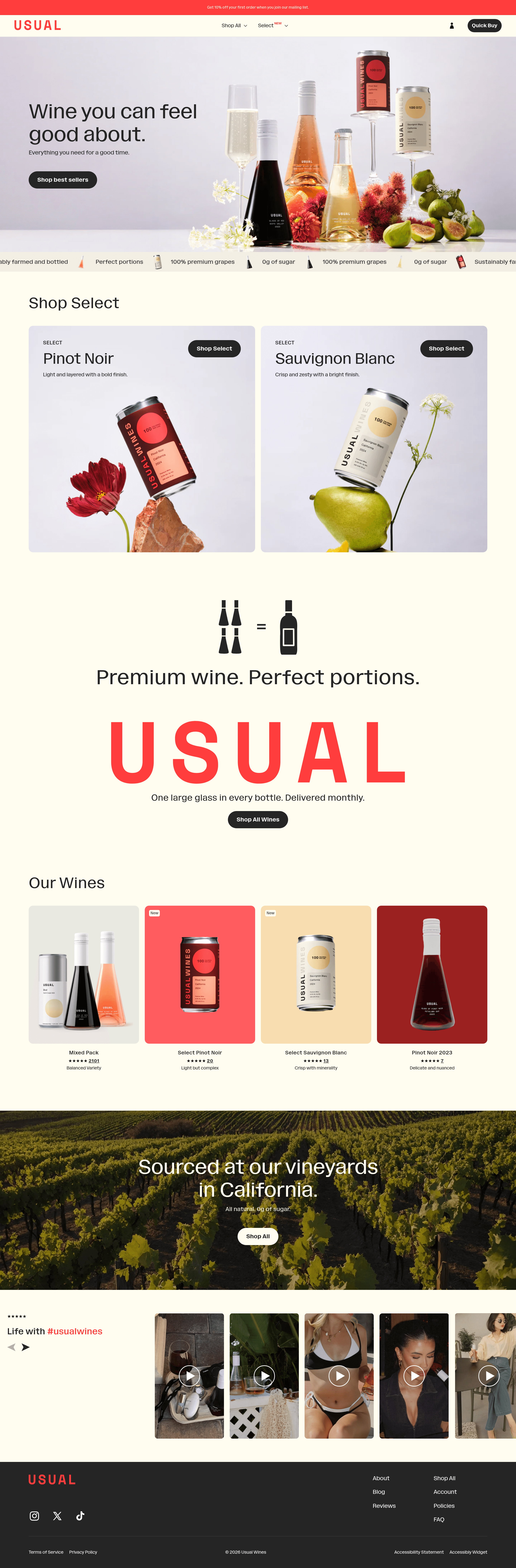 Usual Wines ecommerce landing page screenshot
