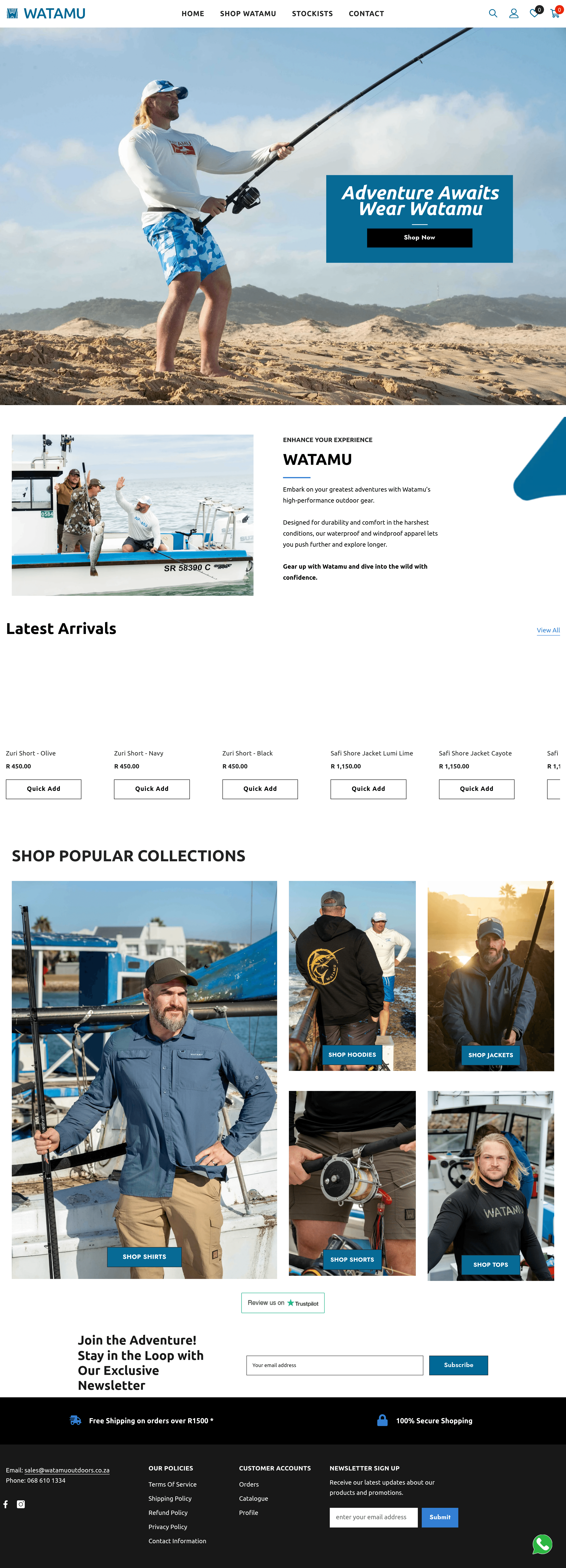 Watamuoutdoors ecommerce landing page screenshot